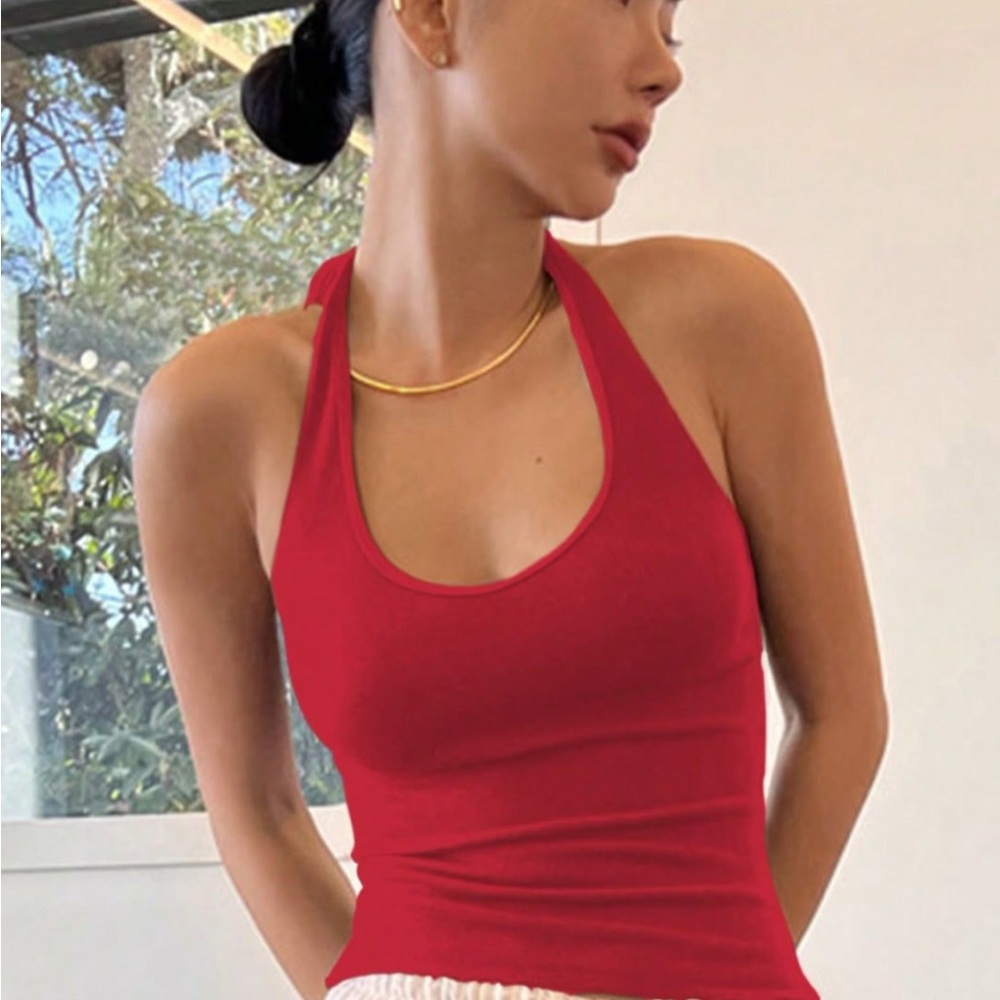 Brandy Melville Red Halter Crop Tank Top